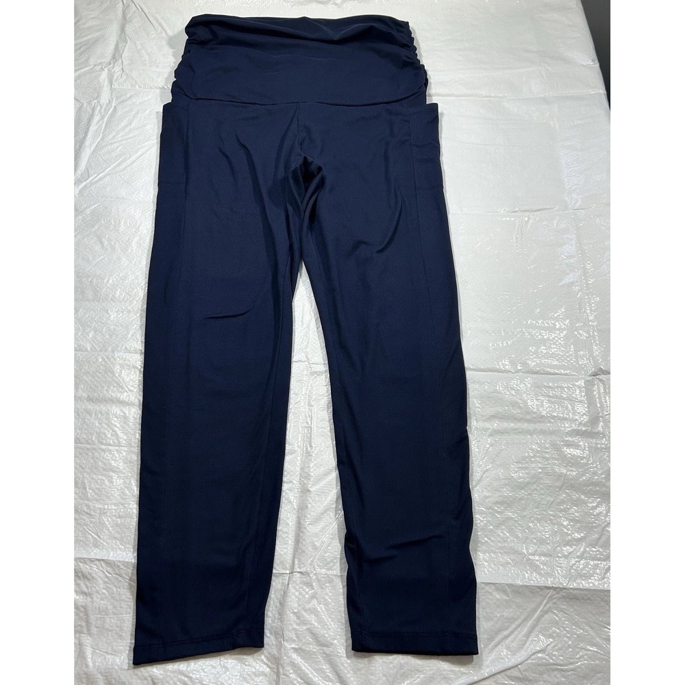 Maternity Navy Blue Pocket Leggings High Waist Stretchy Size XL